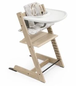 Tripp Trapp High Chair And Cushion With Stokke Tray - 50th Anniversary Ash Natural / Grey