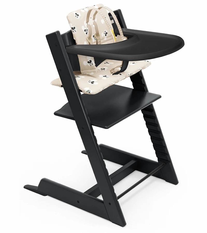 Tripp Trapp High Chair And Cushion With Stokke Tray - Black / Mickey Signature