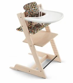 Tripp Trapp High Chair And Cushion With Stokke Tray Bundle - Natural / Honeycomb Happy / White