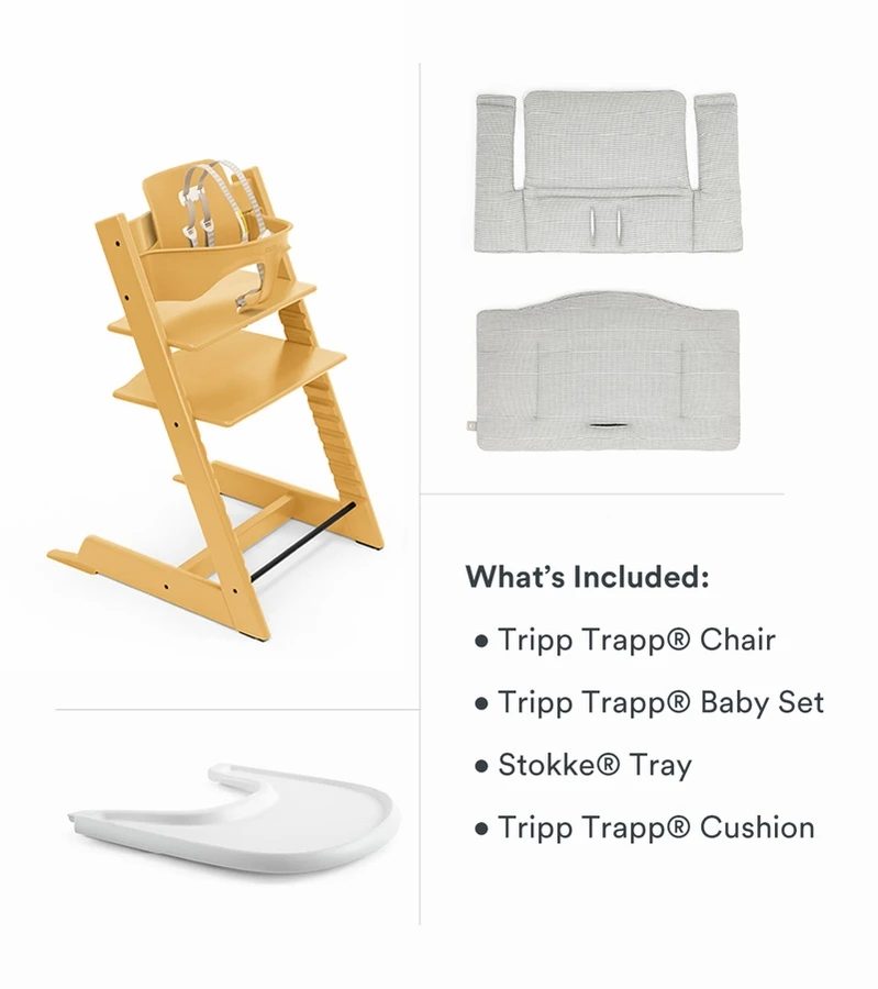 Tripp Trapp High Chair And Cushion With Stokke Tray Bundle - Sunflower Yellow / Nordic Grey / White - Image 2