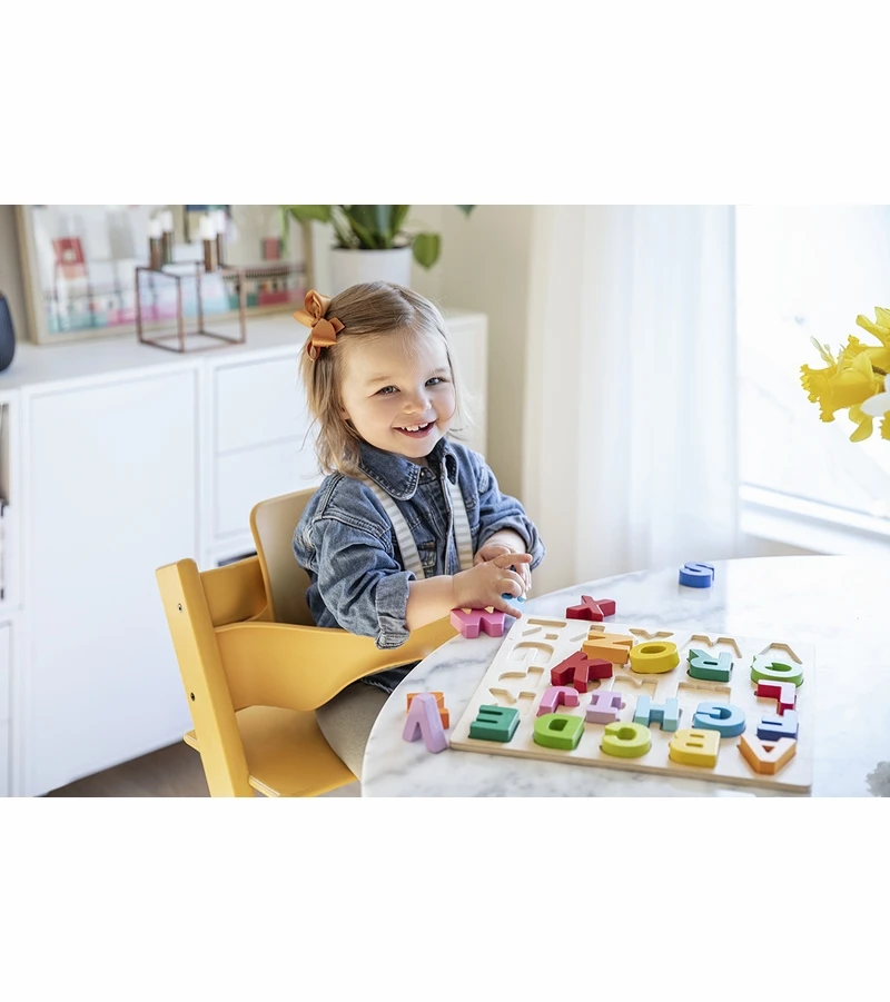 Tripp Trapp High Chair And Cushion With Stokke Tray Bundle - Sunflower Yellow / Nordic Grey / White - Image 3