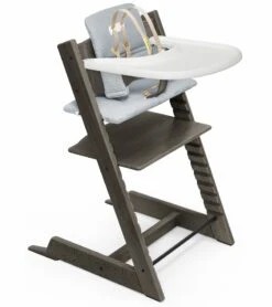 Tripp Trapp High Chair And Cushion With Stokke Tray - Hazy Grey / Nordic Blue