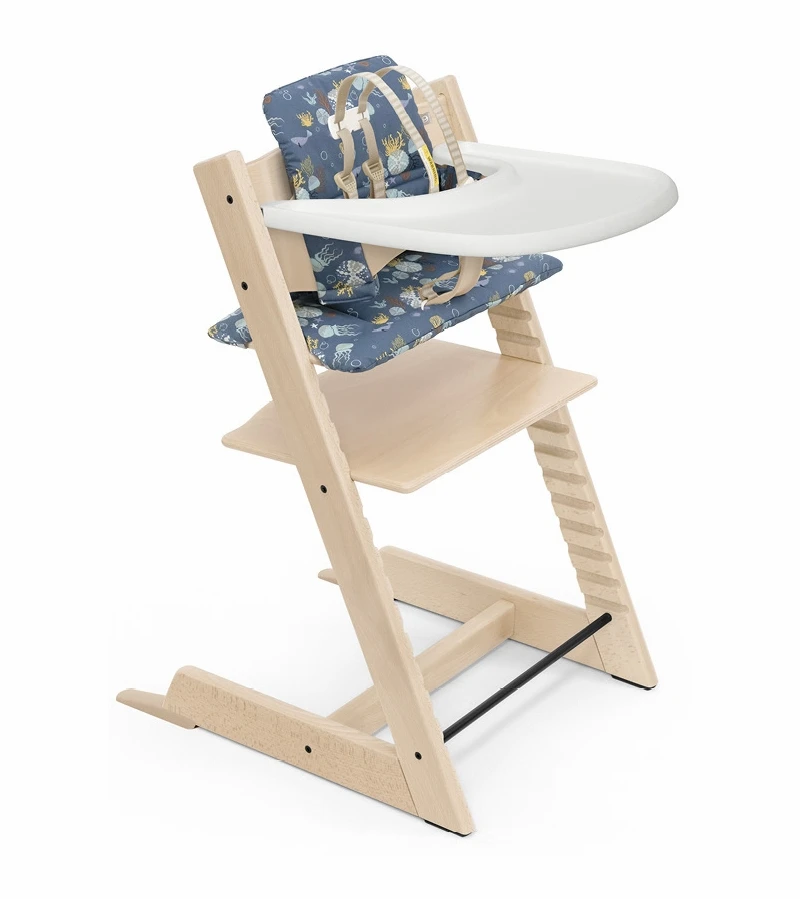 Tripp Trapp High Chair And Cushion With Stokke Tray - Natural / Into The Deep