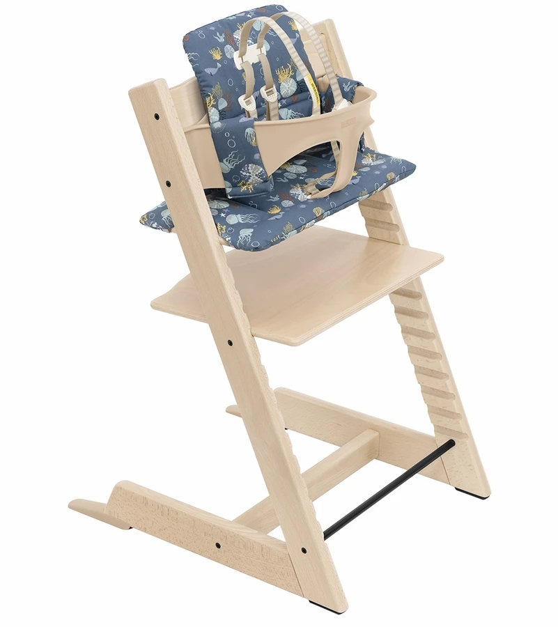 Tripp Trapp High Chair And Cushion With Stokke Tray - Natural / Into The Deep - Image 2